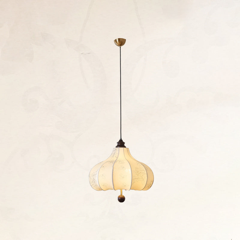Suspension Luminaire Traditionnel Vintage en Forme de Châtaigne Ronde en Tissu Bois Massif 3/5 Lumières pour Salon 