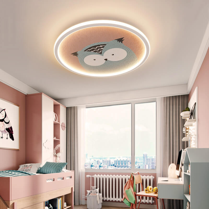 Modern Minimalist Round Cartoon Animal Aluminum Hardware PVC Flush Mount Ceiling Light For Bedroom
