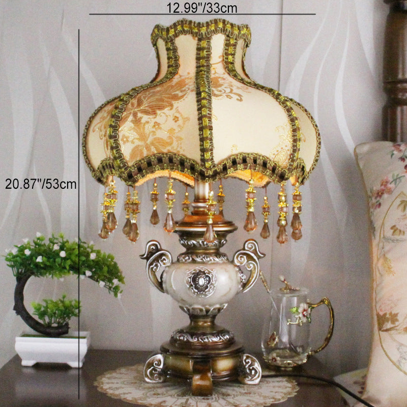 Traditional European Vase Base Resin Fabric 1-Light Table Lamp For Bedroom