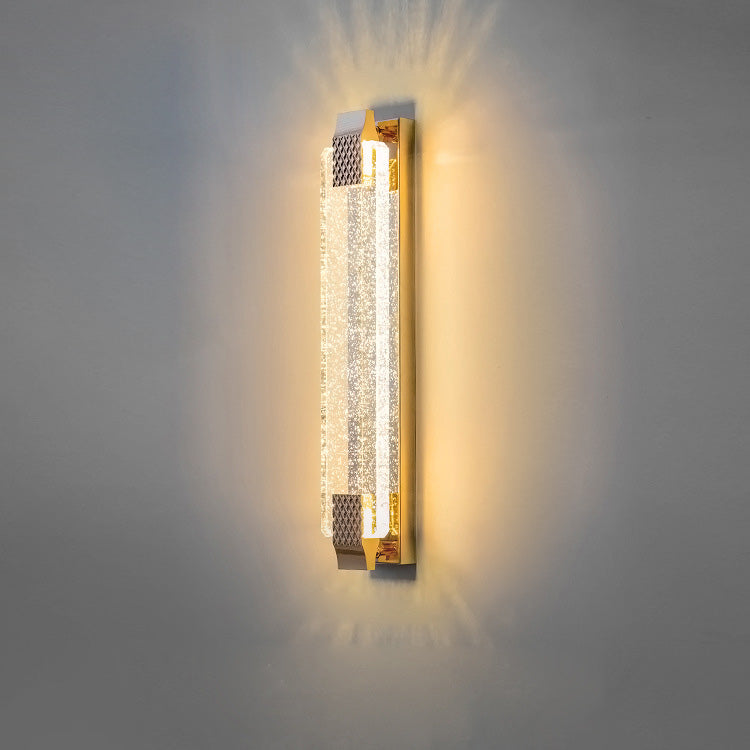 مصباح حائط LED من الفولاذ المقاوم للصدأ بظل كريستالي مستطيل مبهر مع نسيج فقاعي للغرفة المعيشية 