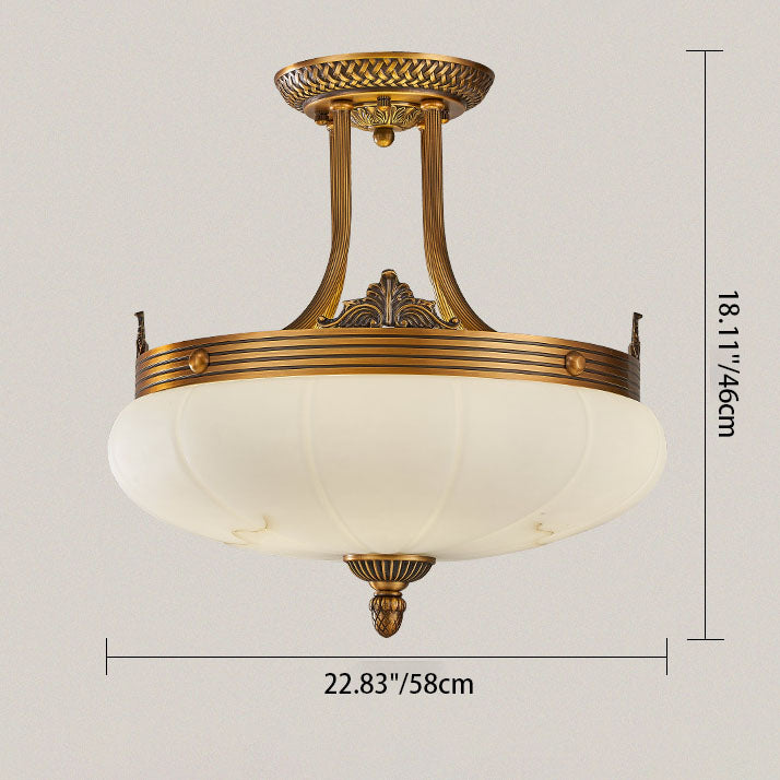European Golden Glamour Copper Glass Round 4/5/6-Light Semi-Flush Mount Ceiling Light