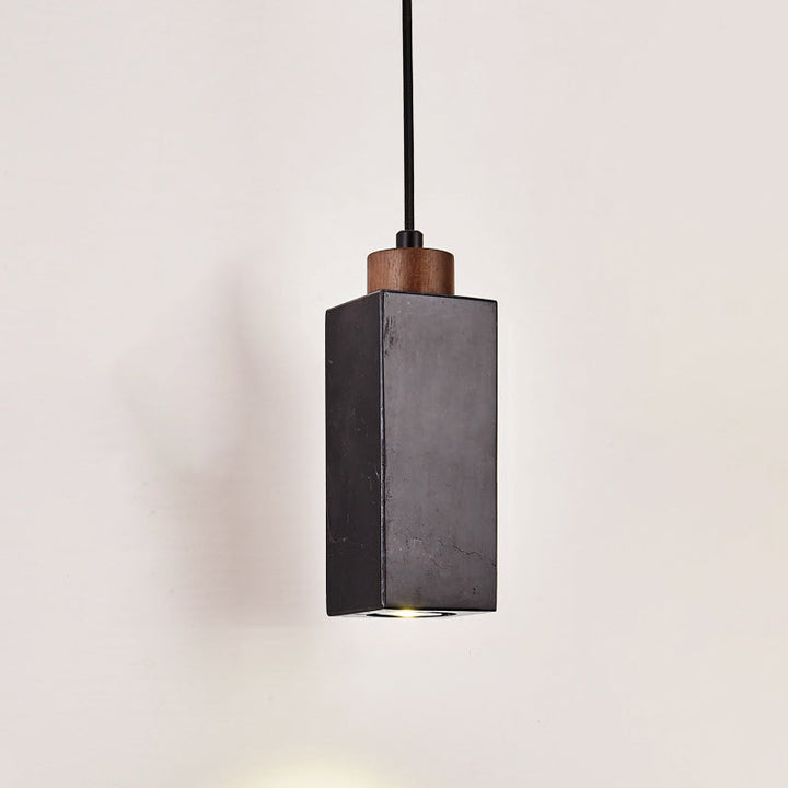 Lámpara colgante moderna minimalista rectangular de madera maciza y mármol de 1 luz para dormitorio 