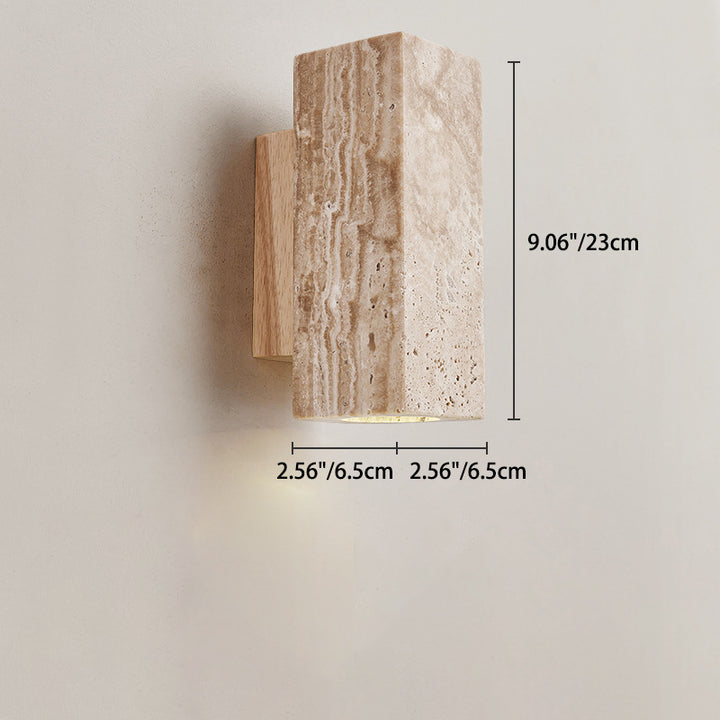 Traditional Japanese Dolomite Wood Cubic Cylinder 1-Light Wall Sconce Lamp For Bedside