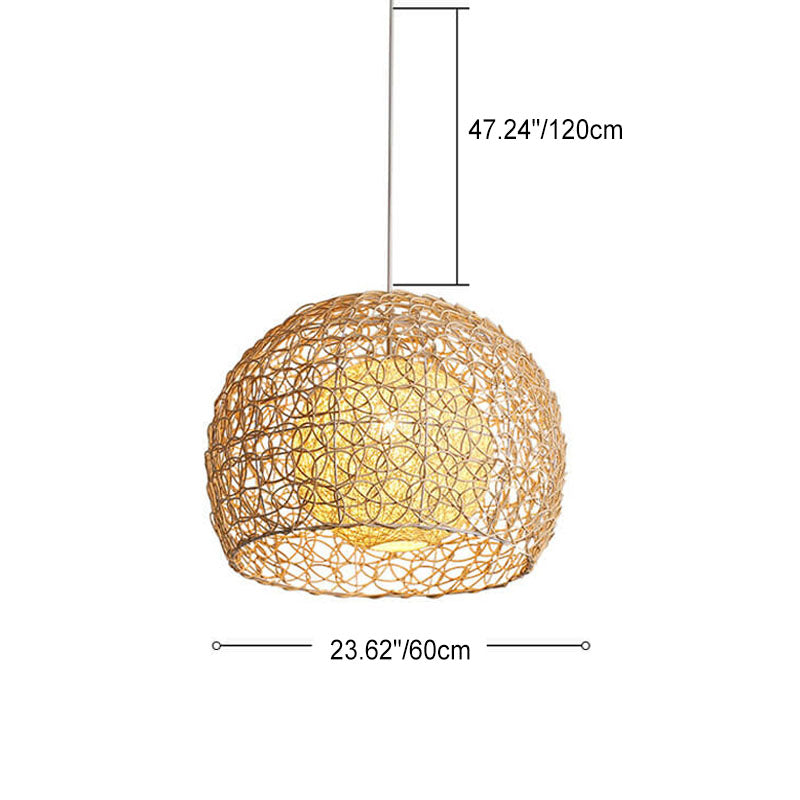 Contemporary Boho Round Faux Rattan Weaving 1-Light Pendant Light For Dining Room