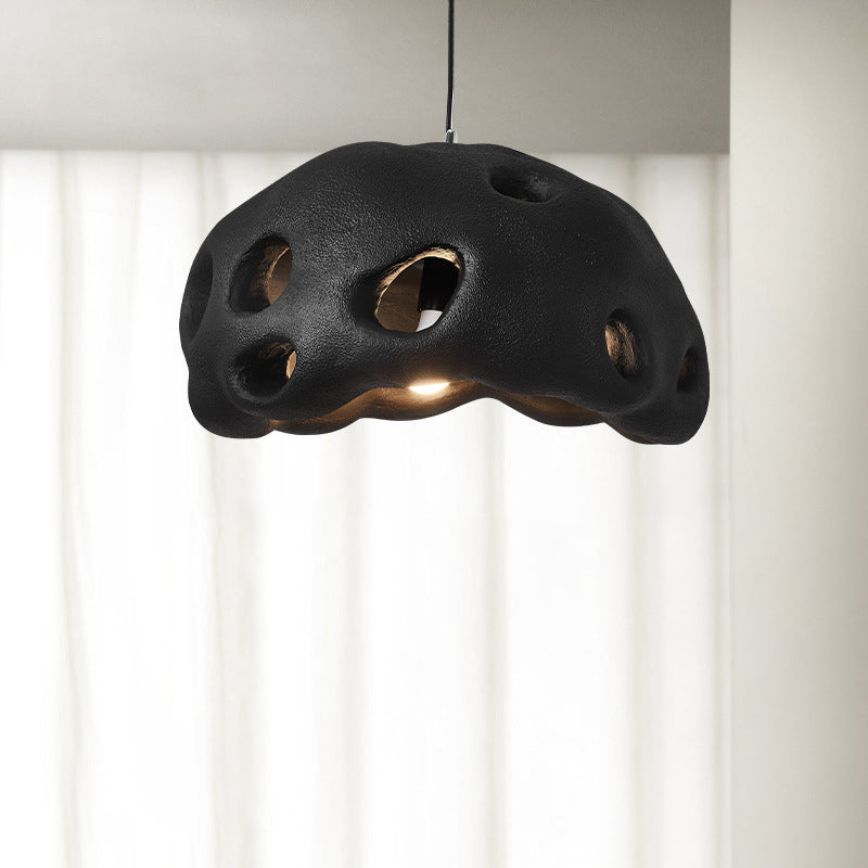 Suspension Luminaire Rond Japonais Traditionnel en Résine Creuse à 1 Lumière pour Salon 
