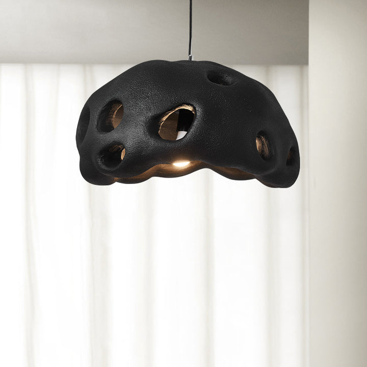 Suspension Luminaire Rond Japonais Traditionnel en Résine Creuse à 1 Lumière pour Salon 