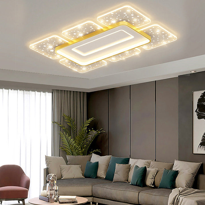 Lustre de plafond à montage affleurant en acrylique LED carré rectangulaire nordique contemporain pour salon 