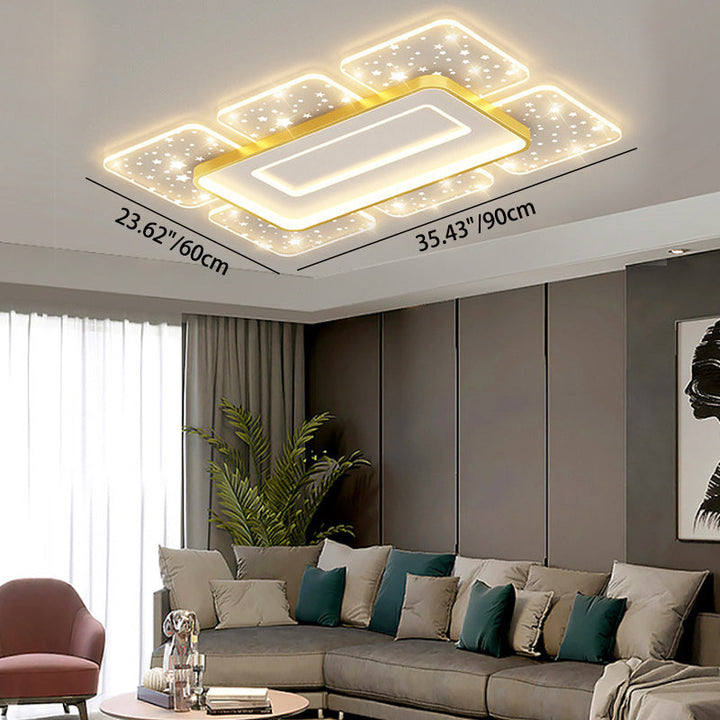 Lustre de plafond à montage affleurant en acrylique LED carré rectangulaire nordique contemporain pour salon 