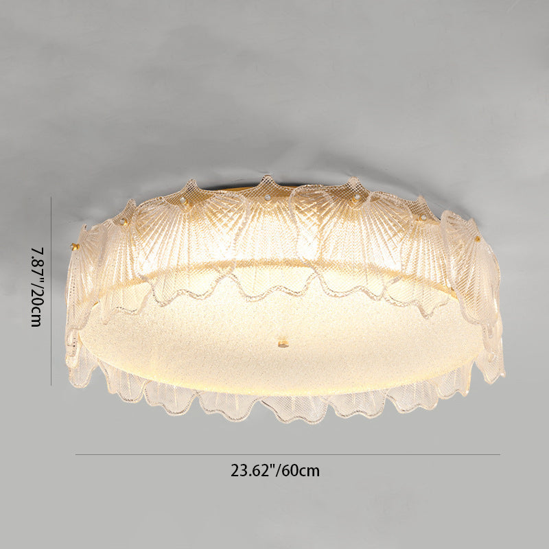Moderne minimalistische Creme Runde Blatt Hardware Glas LED Unterputz Deckenleuchte für Wohnzimmer 