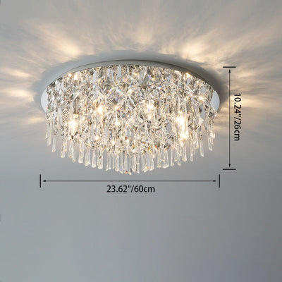 Luxe contemporain Éblouissant chaînes de cristal prismatiques Cadre rond en acier inoxydable Plafonnier encastré à 2/6/8 lumières pour salon 