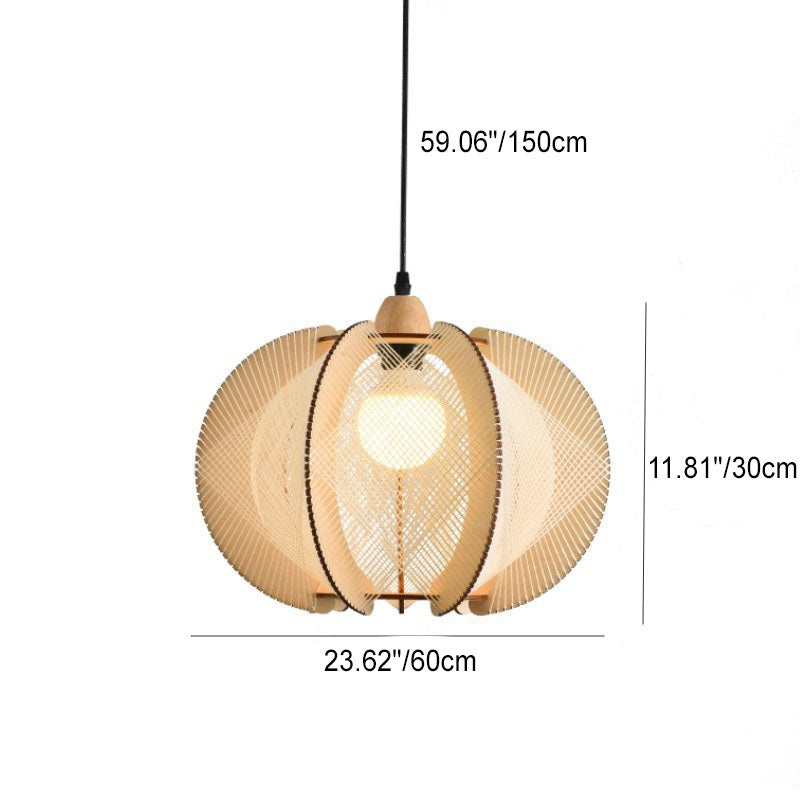 Lámpara Colgante Tradicional Japonesa Ovalada de Filigrana de Madera de 1 Luz para Sala de Estar 