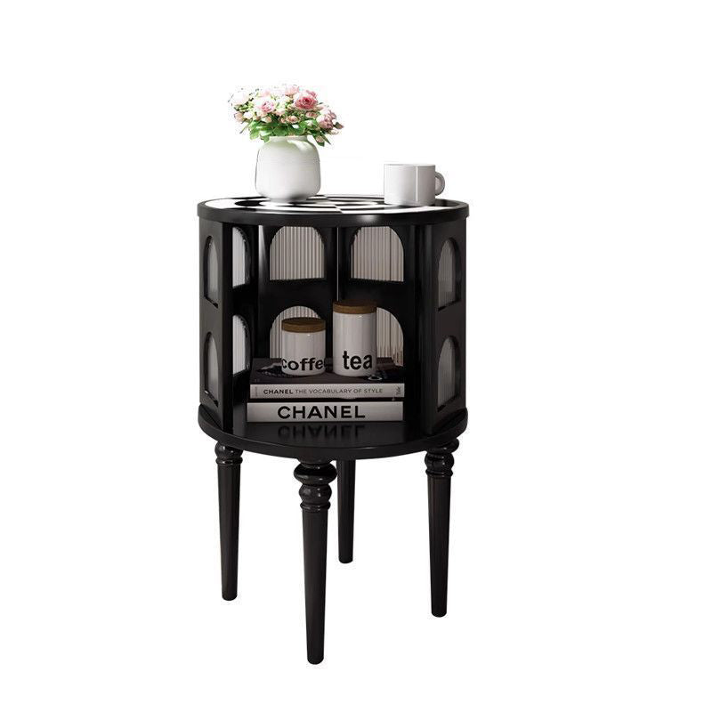 Traditional Vintage Cylinder Round Checkerboard Ash Wood Acrylic End Table 1-Storage For Living Room