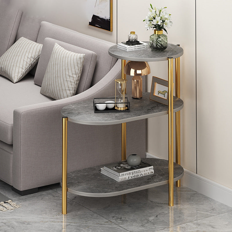 Mesa auxiliar rectangular de hierro y mármol escandinava contemporánea de 3 niveles para sala de estar 