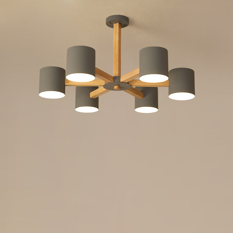 Lustre contemporain en bois rond scandinave avec matériel pour 6/8 lumières pour salon 