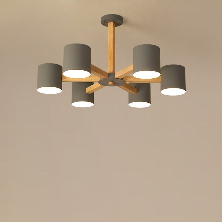 Lustre contemporain en bois rond scandinave avec matériel pour 6/8 lumières pour salon 
