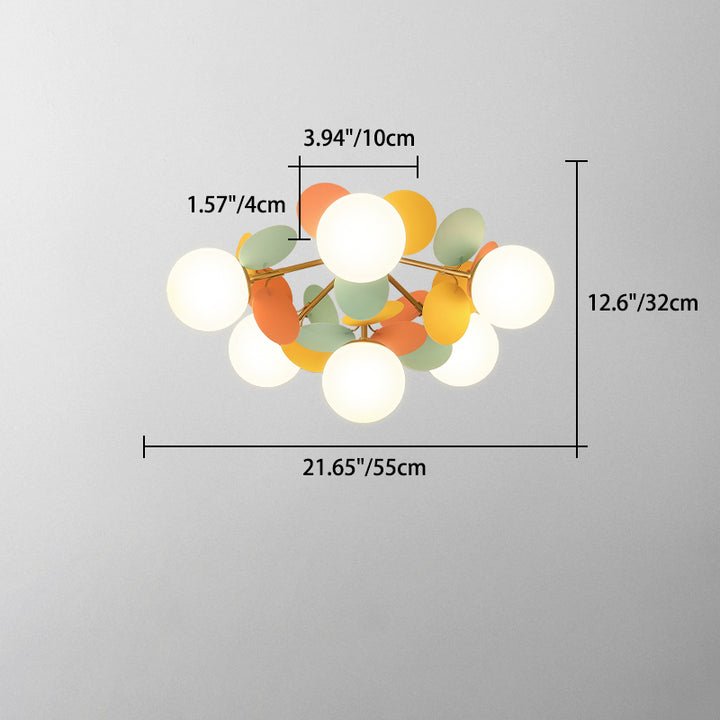 Zeitgenössische nordische Eisen Acrylglas Blume Zweig Runde Kugel 4/6/8 Licht Halbbündige Montage Deckenleuchte für Wohnzimmer 