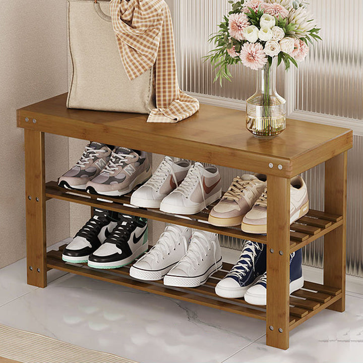 Moderner minimalistischer rechteckiger Heather Bambus Schuhschrank mit 2 Regalen für Eingangsbereiche 