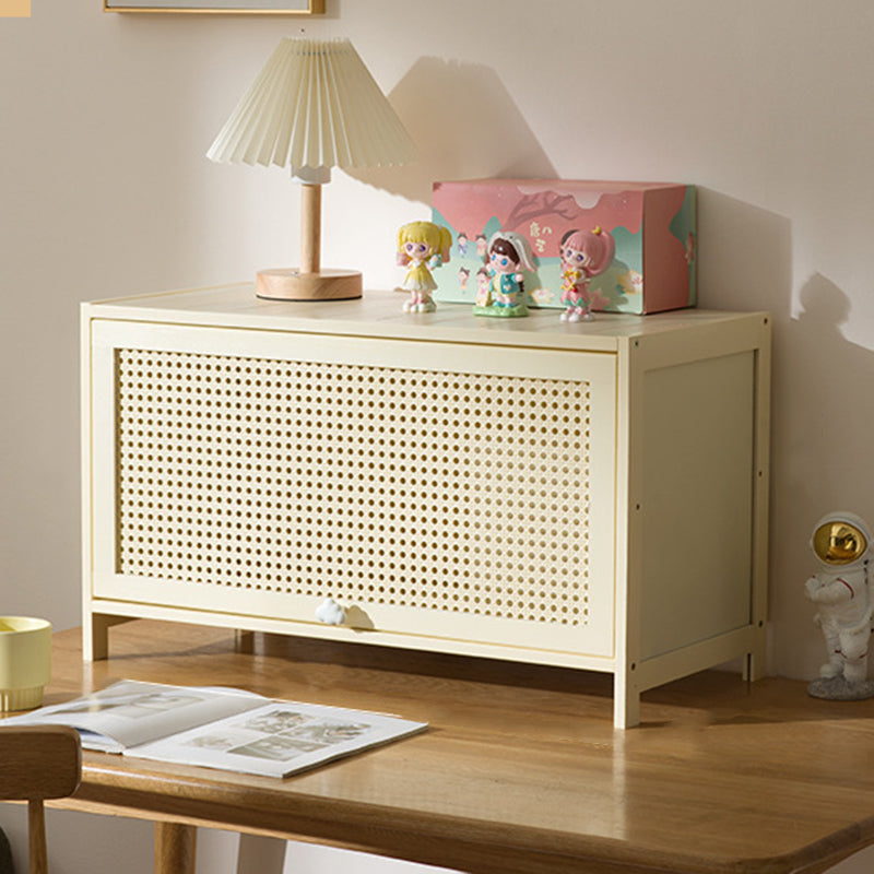 Armoire de rangement rectangulaire blanche en MDF bambou au design moderne et épuré, avec porte rabattable en rotin, 2 à 5 niveaux, pour salon et bureau 