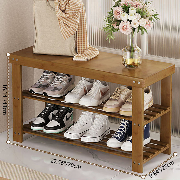 Moderner minimalistischer rechteckiger Heather Bambus Schuhschrank mit 2 Regalen für Eingangsbereiche 
