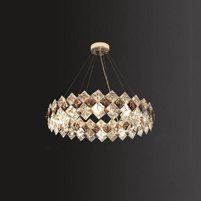 Lustre contemporain en cristal de luxe avec matériel plaqué en cercle de diamant 5/6/7/8/10/14 lumières pour salon 