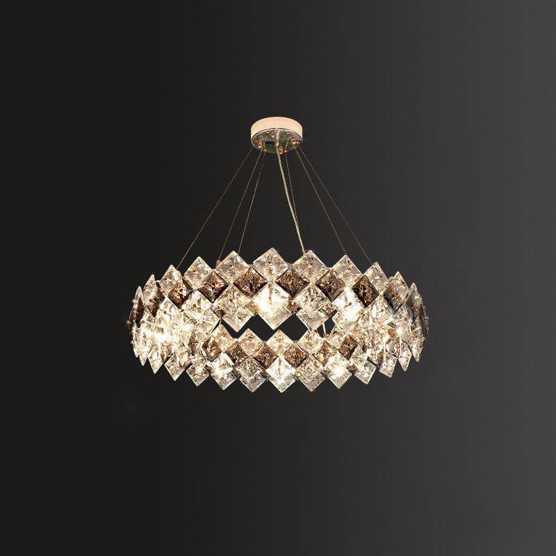 Lustre contemporain en cristal de luxe avec matériel plaqué en cercle de diamant 5/6/7/8/10/14 lumières pour salon 