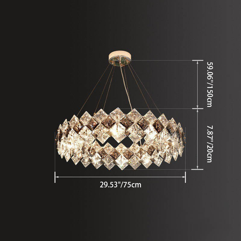 Lustre contemporain en cristal de luxe avec matériel plaqué en cercle de diamant 5/6/7/8/10/14 lumières pour salon 