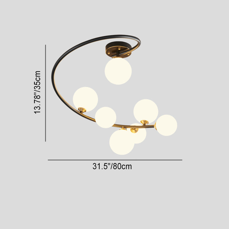 Plafonnier semi-encastré moderne de style mi-siècle en cuivre avec verre magique à 4/5/7 lumières pour chambre 