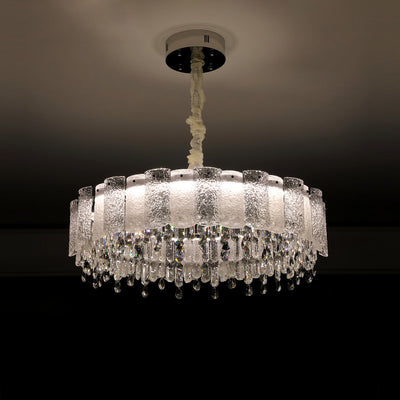 Traditionelle französische runde Ripple-Metallkristallglas-LED-Kronleuchter für Wohnzimmer 