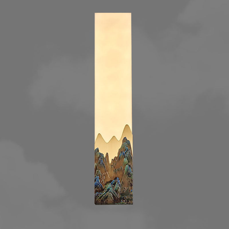 Applique murale LED rectangulaire en marbre chinois traditionnel tout-cuivre pour chambre à coucher 