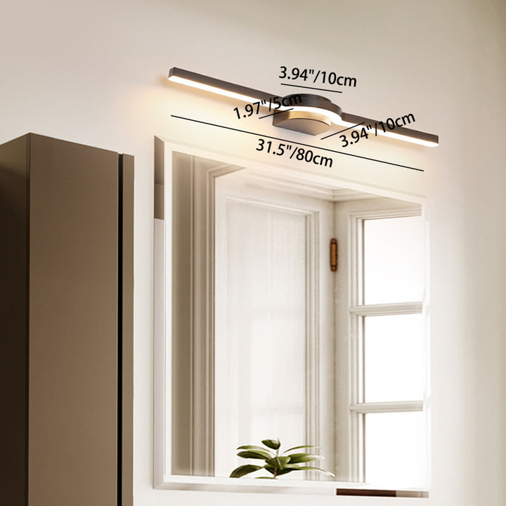 Lumière de vanité LED moderne minimaliste rectangulaire longue avec base demi-ronde en fer, aluminium et acrylique pour miroir mural de salle de bain 