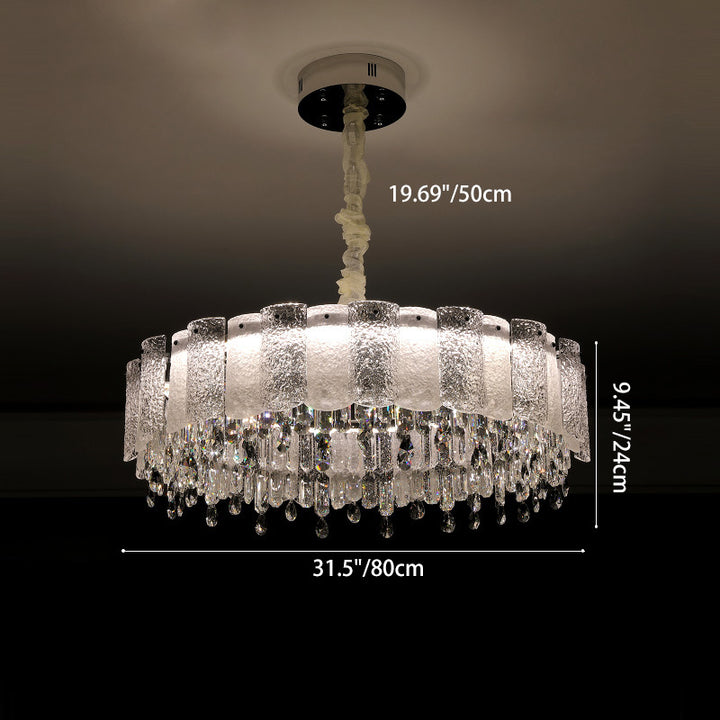 Traditionelle französische runde Ripple-Metallkristallglas-LED-Kronleuchter für Wohnzimmer 