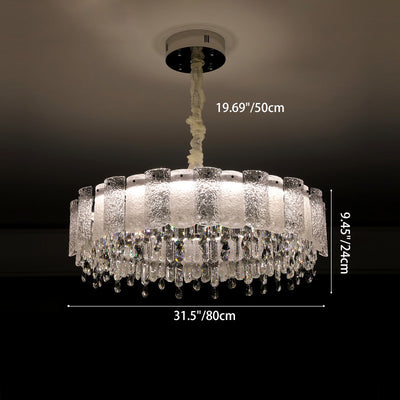 Traditionelle französische runde Ripple-Metallkristallglas-LED-Kronleuchter für Wohnzimmer 