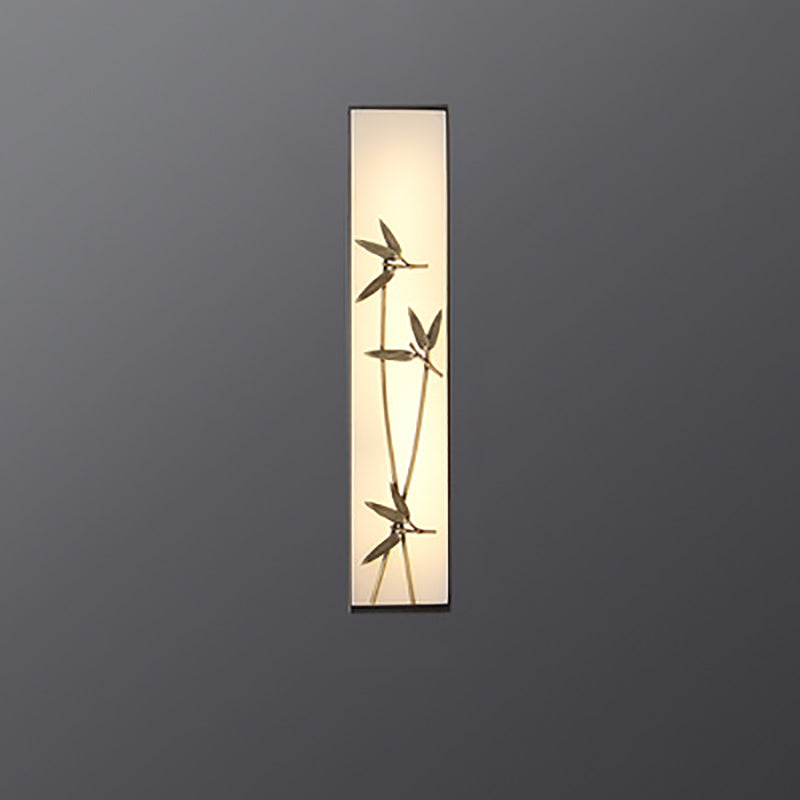 Traditional Chinese Copper Marble Cubic Bamboo Leaf Lotus Flower Ginkgo Biloba LED Wall Sconce Lamp For Bedside