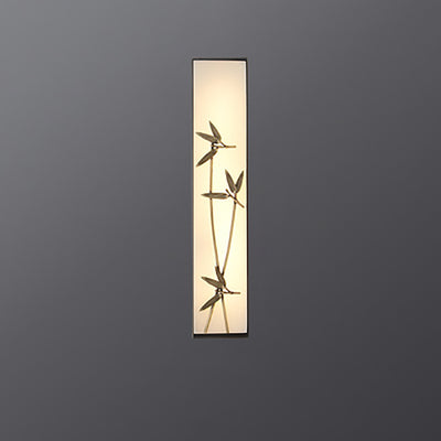 Applique murale LED traditionnelle en cuivre chinois marbre cubique feuille de bambou fleur de lotus ginkgo biloba pour chevet 