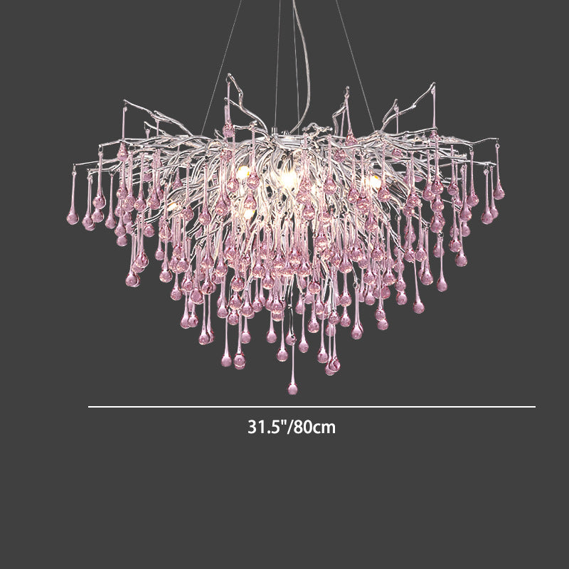 Moderne Luxus Kristall Glas Aluminium Zweig Wasser Tropfen 6/8/10/14 Kronleuchter Für Esszimmer 