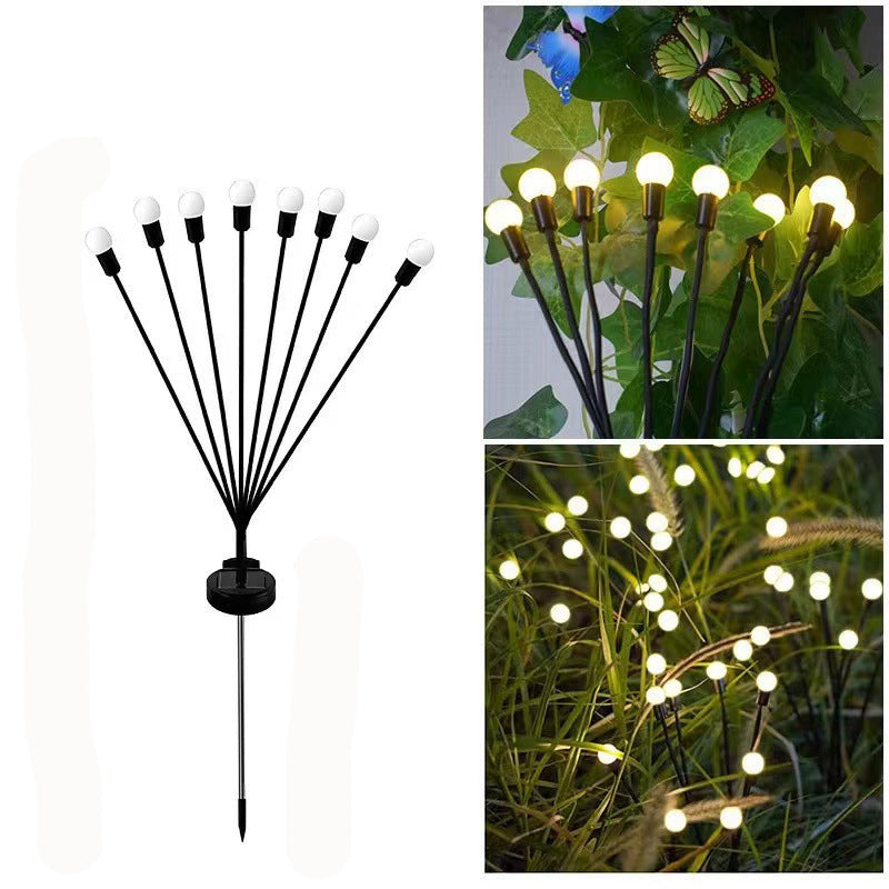 ضوء LED خارجي بلاستيكي صغير كروي الشكل متعدد الرؤوس بتصميم زهري مقاوم للماء يعمل بالطاقة الشمسية للحديقة 