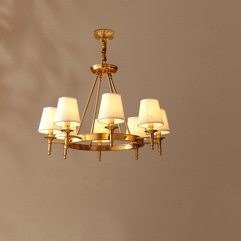 Lustre moderne rond de luxe en cuivre avec tissu et 5/6/8/10 lumières pour salon 