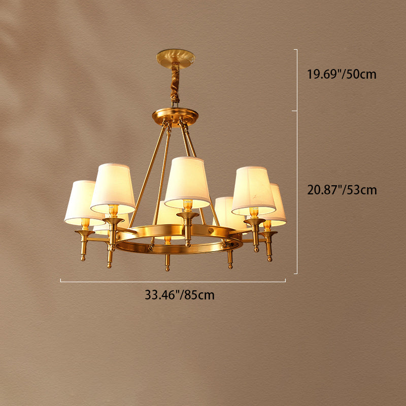Lustre moderne rond de luxe en cuivre avec tissu et 5/6/8/10 lumières pour salon 