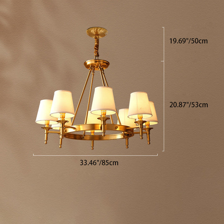 Lustre moderne rond de luxe en cuivre avec tissu et 5/6/8/10 lumières pour salon 