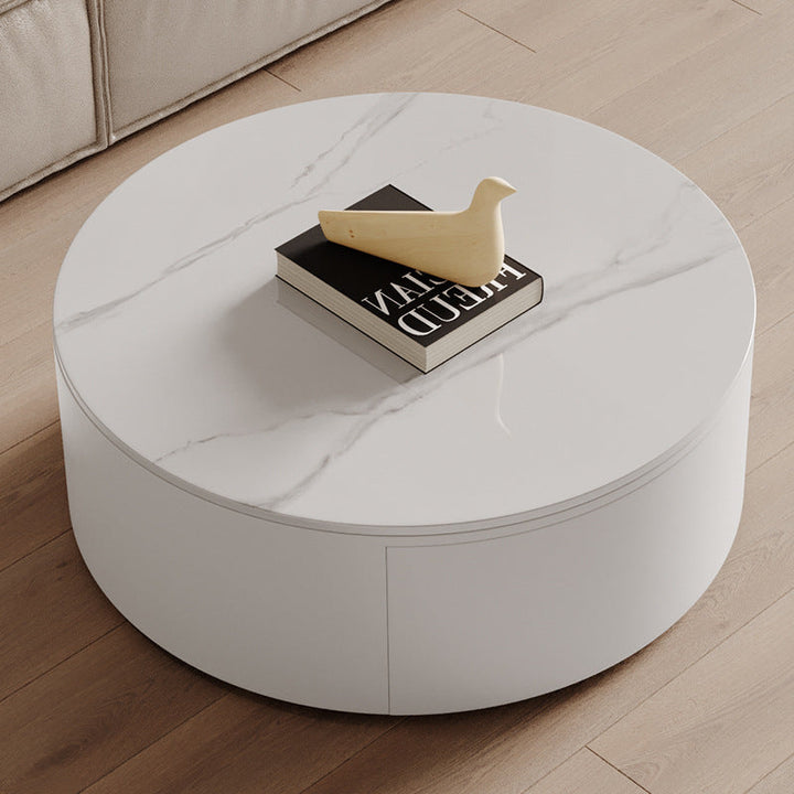 Modern Minimalist Round Plywood Metal Glass Coffee Table Set 2-Drawer For Living Room