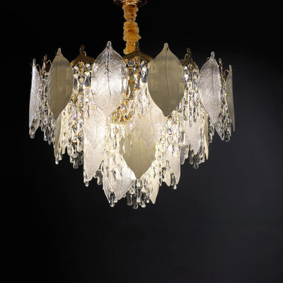 Zeitgenössische Luxus Blatt Kristall Glas Eisen Keramik 9/15/16 Licht Kronleuchter Für Wohnzimmer 