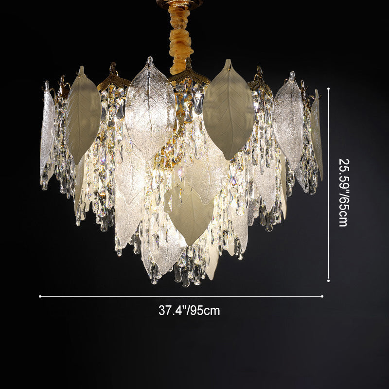 Contemporary Luxury Leaf Crystal Glass Iron Ceramic 9/15/16 Light Chandelier For Living Room