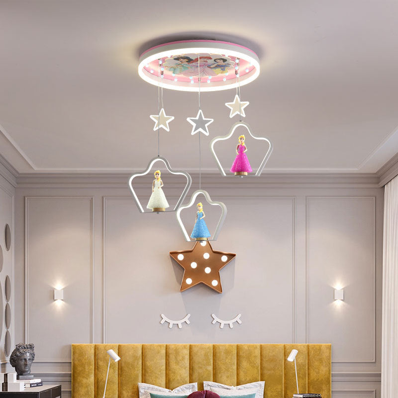 現代的な創造的なカートゥーンプリンセスエルサアクリルラウンドシェードLEDフラッシュマウント天井ライト寝室用 