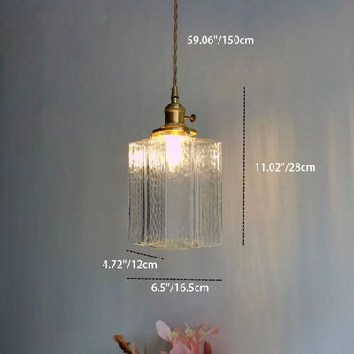 Pantalla de Cubo de Vidrio Japonés Tradicional Latón 1 Luz Colgante para Sala de Estar 