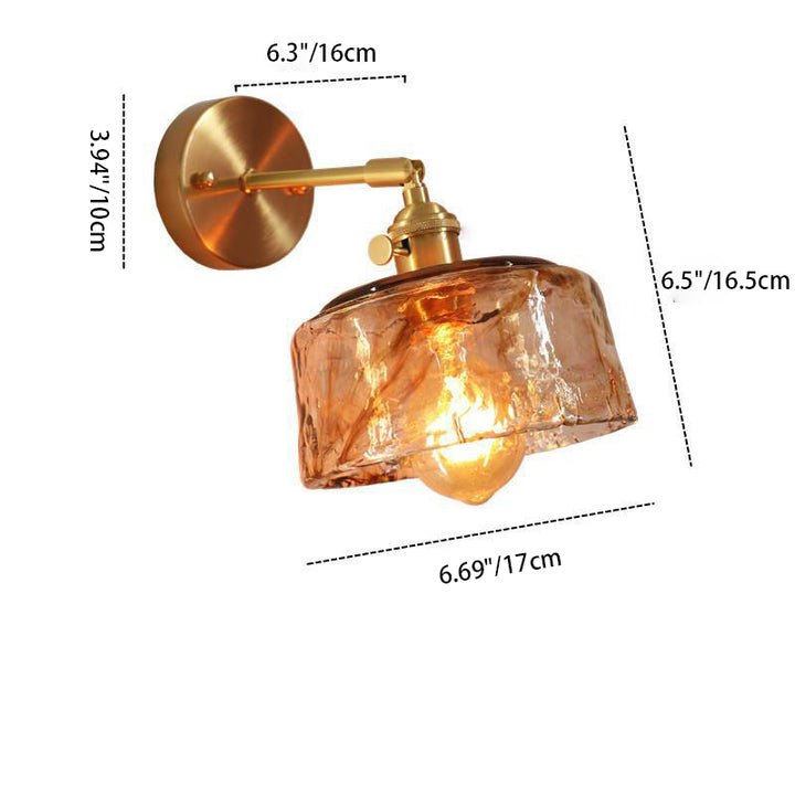 Modern Minimalist Eclectic Amber Glass Brass Iron Geometric 1-Light Wall Sconce Lamp For Living Room