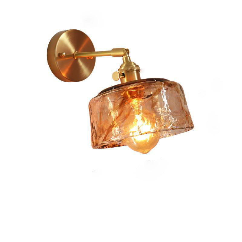 Modern Minimalist Eclectic Amber Glass Brass Iron Geometric 1-Light Wall Sconce Lamp For Living Room