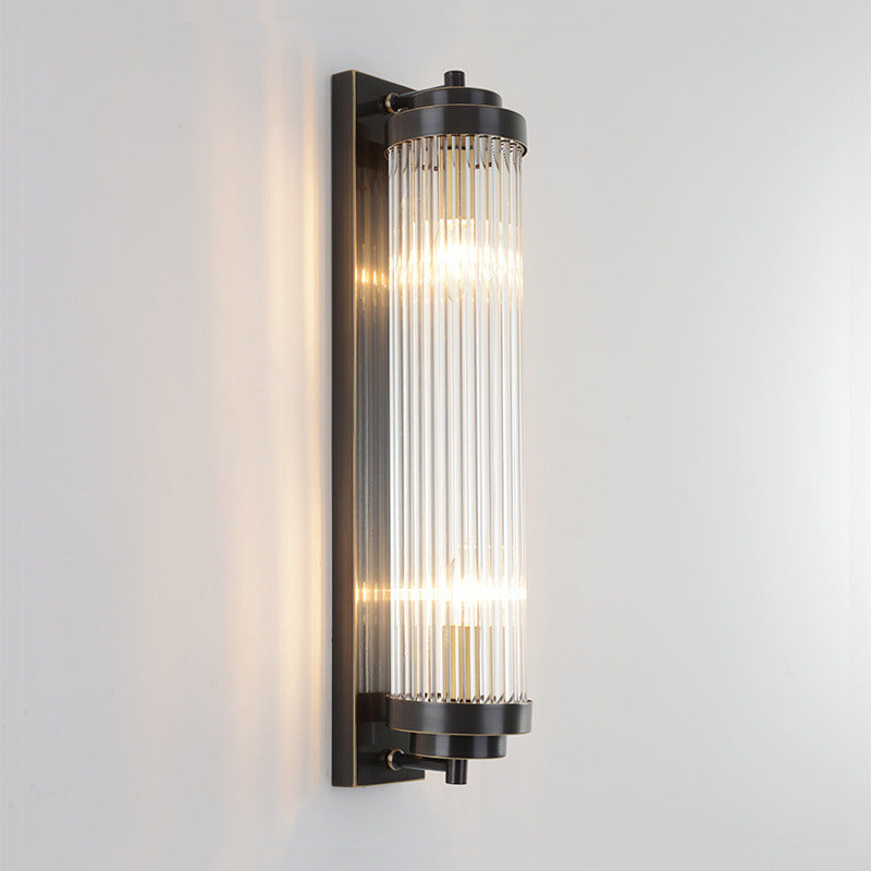Cilindro de Vidrio de Hierro Tradicional Europeo Aplique de Pared de 2 Luces para Sala de Estar 