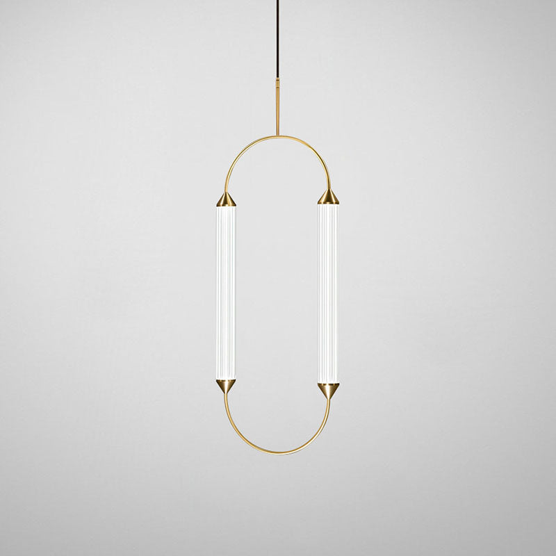 Zeitgenössische industrielle Streifen elliptische Eisen Glas LED Pendelleuchte für Esszimmer 