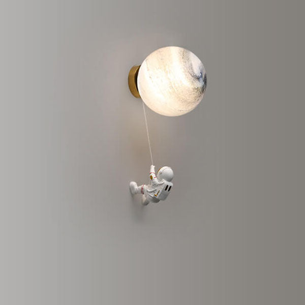 Contemporary Creative Orb Astronaut Iron Resin 1-Light Wall Sconce Lamp For Bedroom