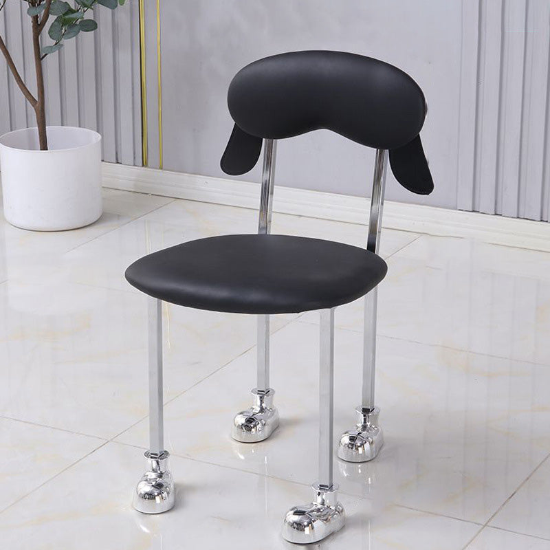 Chaise contemporaine créative en forme de chiot en velours rembourré avec cadre en acier inoxydable, dossier ouvert et sans accoudoirs pour le salon 